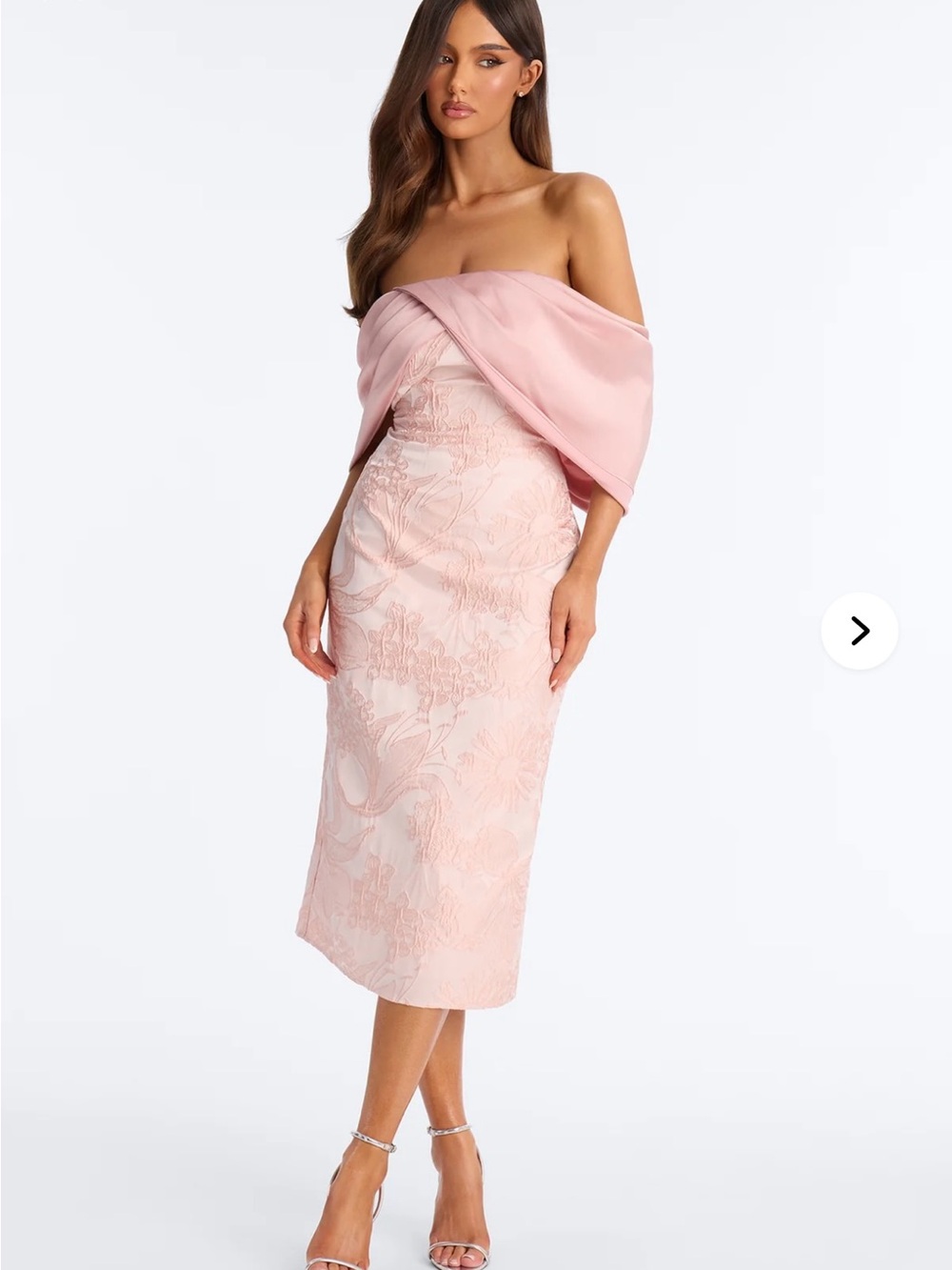 Fashion Nova Blush Pink Off-Shoulder Jacquard Midi Dress
